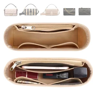 Felt Purse Organizer Insert with Zipper – Inner Liner Pouch for Shoulder Bags, Handbags & Totes, Women Storage Bag, 3 Size